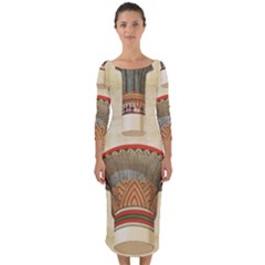 Egyptian Architecture Column Quarter Sleeve Midi Bodycon Dress by Sapixe