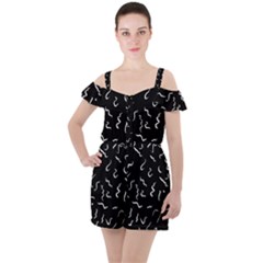 Scribbles Lines Painting Ruffle Cut Out Chiffon Playsuit by HermanTelo