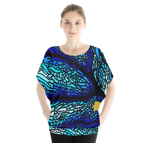 Sea Coral Stained Glass Batwing Chiffon Blouse by HermanTelo