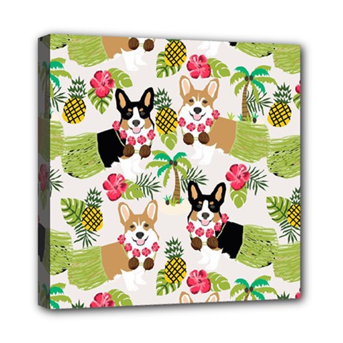 Corgis Hula Pattern Mini Canvas 8  X 8  (stretched) by Sapixe