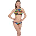 Colorful Background Cross Front Halter Bikini Set View1