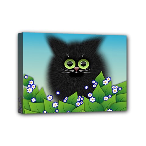 Kitten Black Furry Illustration Mini Canvas 7  X 5  (stretched) by Sapixe