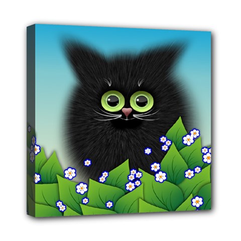 Kitten Black Furry Illustration Mini Canvas 8  X 8  (stretched) by Sapixe