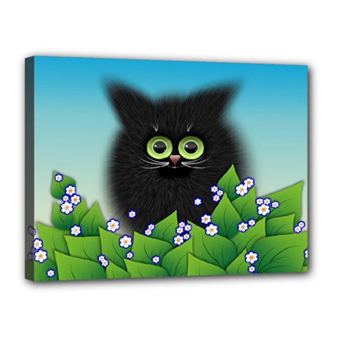 Kitten Black Furry Illustration Canvas 16  X 12  (stretched) by Sapixe