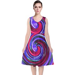 Swirl Vortex Motion V-neck Midi Sleeveless Dress  by HermanTelo