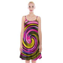 Swirl Vortex Motion Pink Yellow Spaghetti Strap Velvet Dress by HermanTelo