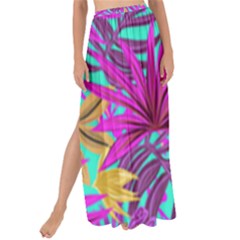 Tropical Greens Pink Leaves Maxi Chiffon Tie-up Sarong by HermanTelo