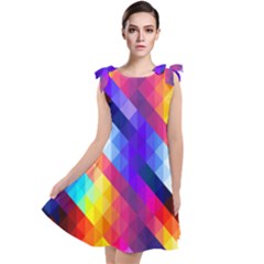 Abstract Blue Background Colorful Pattern Tie Up Tunic Dress by Bajindul