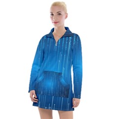 Abstract Rain Space Women s Long Sleeve Casual Dress by Bajindul