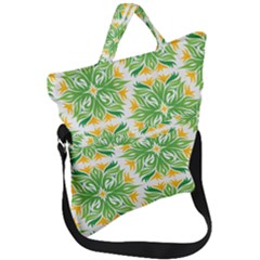 Green Pattern Retro Wallpaper Fold Over Handle Tote Bag by Bajindul