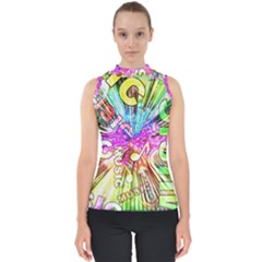 Music Abstract Sound Colorful Mock Neck Shell Top by Bajindul