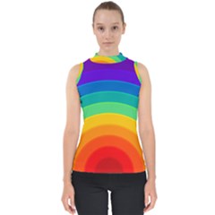 Rainbow Background Colorful Mock Neck Shell Top by Bajindul