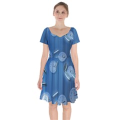 Time Clock Watch Hours Short Sleeve Bardot Dress by Bajindul