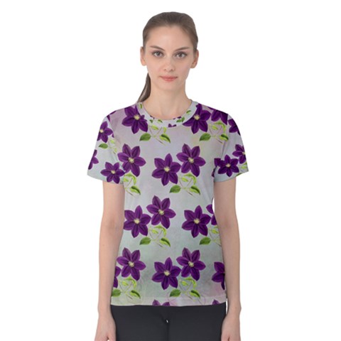 Purple Flower Women s Cotton Tee by Bajindul
