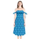 Pattern Graphic Background Image Blue Shoulder Tie Bardot Midi Dress View1