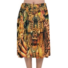 Sculpture Art Temple Tower Velvet Flared Midi Skirt by Pakrebo