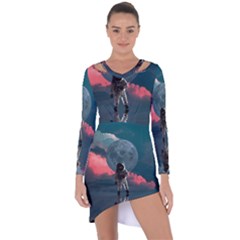 Astronaut Moon Space Planet Asymmetric Cut-out Shift Dress by Pakrebo