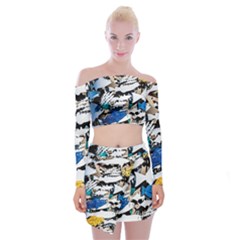Art Fish Salmon Sydney Metal Off Shoulder Top With Mini Skirt Set by Pakrebo