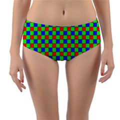 Check Pattern Red, Green, Blue Reversible Mid-waist Bikini Bottoms by ChastityWhiteRose