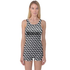 Insomnia - Black & White Stripes One Piece Boyleg Swimsuit by WensdaiAmbrose