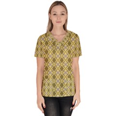 Argyle Large Yellow Pattern Women s V-neck Scrub Top by BrightVibesDesign