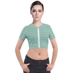 Argyle Light Green Pattern Short Sleeve Cropped Jacket by BrightVibesDesign