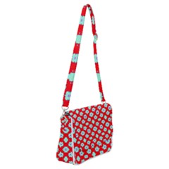 Modern Turquoise Flowers  On Red Shoulder Bag With Back Zipper by BrightVibesDesign