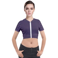 Argyle Dark Pink Black Pattern Short Sleeve Cropped Jacket by BrightVibesDesign