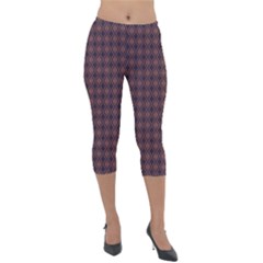 Argyle Dark Purple Yellow Pattern Lightweight Velour Capri Leggings  by BrightVibesDesign