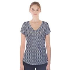 Ornate Oval Pattern Grey Black White Short Sleeve Front Detail Top by BrightVibesDesign