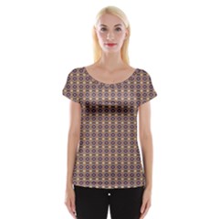 Ornate Oval Pattern Brown Blue Cap Sleeve Top by BrightVibesDesign