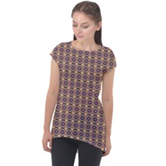 Ornate Oval Pattern Brown Blue Cap Sleeve High Low Top by BrightVibesDesign