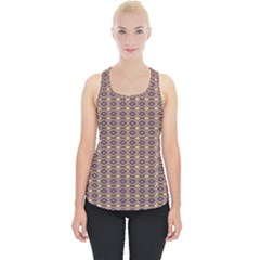 Ornate Oval Pattern Brown Blue Piece Up Tank Top by BrightVibesDesign