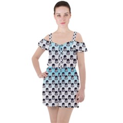Forest Girl Gradient Blue Ruffle Cut Out Chiffon Playsuit by snowwhitegirl