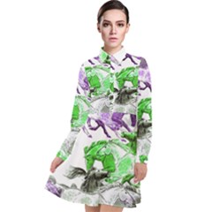 Horse Animal World Green Long Sleeve Chiffon Shirt Dress by BangZart