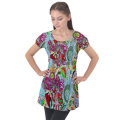 Supersonic Volcanic Splash Puff Sleeve Tunic Top by chellerayartisans