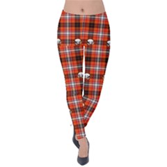 Plaid - Red With Skulls Velvet Leggings by WensdaiAmbrose