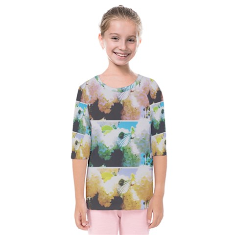 Faded Snowball Branch Collage (ii) Kids  Quarter Sleeve Raglan Tee by okhismakingart
