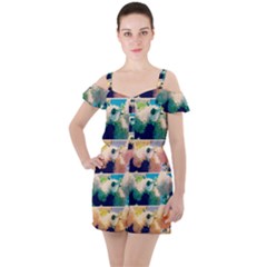 Washed Out Snowball Branch Collage (iv) Ruffle Cut Out Chiffon Playsuit by okhismakingart
