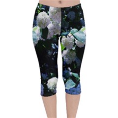 Blue Snowballs Ii Velvet Capri Leggings  by okhismakingart
