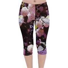 Purple Snowballs Velvet Capri Leggings  by okhismakingart