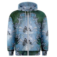 Surfboard With Dolphin Men s Zipper Hoodie by FantasyWorld7