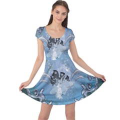Surfboard With Dolphin Cap Sleeve Dress by FantasyWorld7