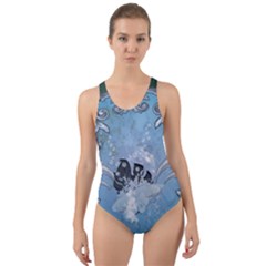 Surfboard With Dolphin Cut-out Back One Piece Swimsuit by FantasyWorld7
