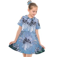 Surfboard With Dolphin Kids  Short Sleeve Shirt Dress by FantasyWorld7