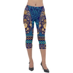 African Pattern Lightweight Velour Capri Leggings  by Sobalvarro