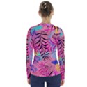 Leaves V-Neck Long Sleeve Top View2