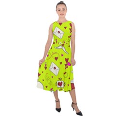 Valentin s Day Love Hearts Pattern Red Pink Green Midi Tie-back Chiffon Dress by EDDArt