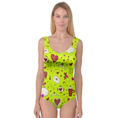 Valentin s Day Love Hearts Pattern Red Pink Green Princess Tank Leotard  by EDDArt