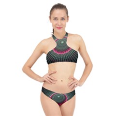 Fractal Circle Fantasy Texture High Neck Bikini Set by Pakrebo